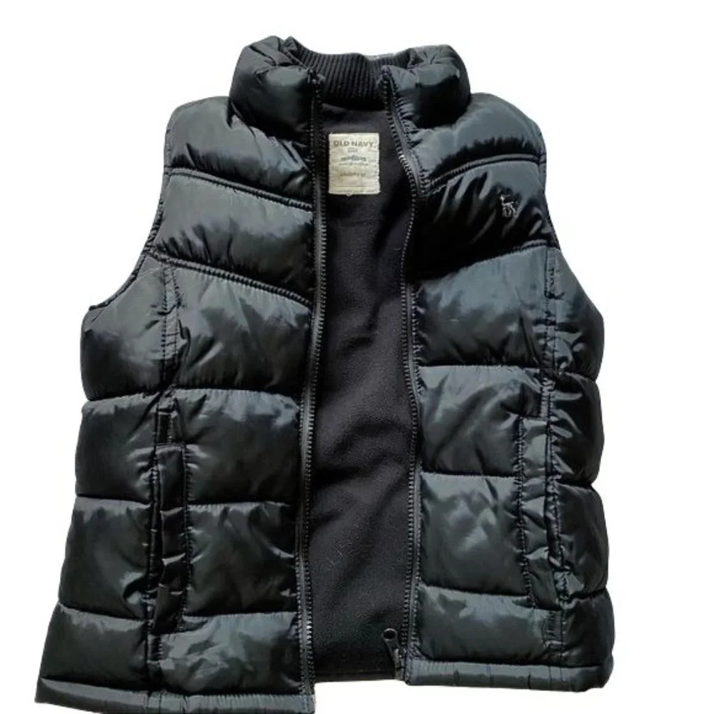 Old Navy Black Full Zip Puffer Vest with Pockets Youth Medium